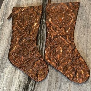 Elegant Brown, Copper and Gold Embroidered Stocking. Never Used